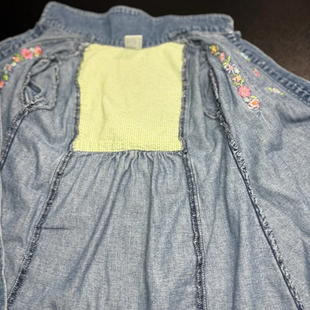 vintage OshKosh B'gosh denim dress embroidered flowers ruffled‎ hem Size 6 RARE